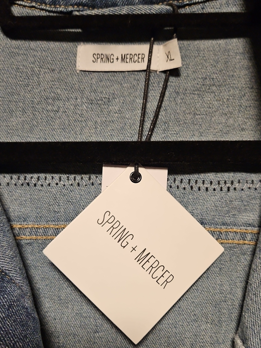 Spring + Mercer Denim Jacket with Sparkly Rhineston Tiger And Chain On Back - Picture 6 of 8